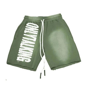 Pantalones cortos de lana Vintage de diseño personalizado para hombre, patrón sólido desteñido por el sol, estilos de bordado desgastado de algodón pesado - Product Image 5