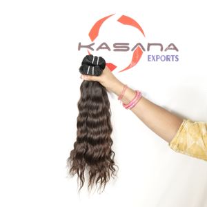 Cuticule de temple de couleur naturelle indienne non traitée traitement aligné aucun machine double trame extensions de cheveux humains à ondes profondes - Product Image 1