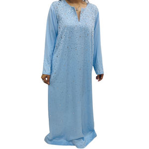 Nouveautés femmes modeste bleu glace Abaya vêtements islamiques manches longues Abaya tenue de fête ethnique perles Abaya - Product Image 5