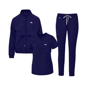 Ensemble d'uniformes d'infirmière pour femme avec logo personnalisé et fermeture éclair intégrale, veste de travail extensible à fermeture éclair frontale, ensemble 3 pièces en tissu peigné pour hôpital - Product Image 5