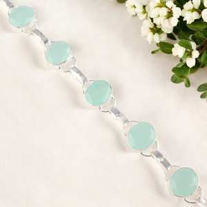 Bracelet en argent sterling avec charme en chalcédoine aquatique, zircon ovale, fait à la main, design simple et classique, haute qualité, réglable, cadeau - Product Image 6