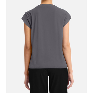 เสื้อสแปนเด็กซ์แขนสั้นสำหรับสตรีผ้าสแปนเด็กซ์แบบแห้งเร็วมีกระเป๋าหน้าอกเสื้อสีเทา - Product Image 5