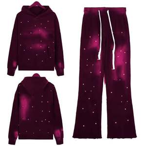 Ensemble de survêtement de haute qualité avec logo personnalisé, surdimensionné, effet délavé, strass, sweat-shirt, pantalon de jogging, ensembles de survêtement pour unisexe - Product Image 2