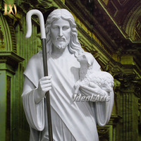 Statue religieuse en marbre blanc grandeur nature de jardin Sculpture sacrée de Jésus et de mouton pour les jardins d'église et la décoration intérieure chrétienne