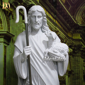 Statue religieuse en marbre blanc grandeur nature de <span class=keywords><strong>jardin</strong></span> Sculpture sacrée de Jésus et de mouton pour les jardins d'église et la décoration intérieure chrétienne - Product Image 4