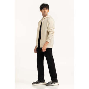 Regular Fit French Terry Hoodie with Zipper Custom Graphic Logo MN-HDZ-WS25-002 a Solid Pattern <b>Chalk</b> Men's Winter Blended - Product Image 4