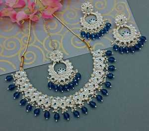 New Design Gold Plated Traditional <b>Drop</b> <b>Pearl</b> & Stone Studded Earring Mangtika Choker <b>Necklace</b> Set & Jewellery Set for Women - Product Image 2