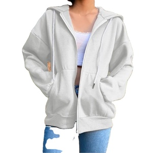 Sudadera con capucha de lana de otoño Color sólido con capucha Moda coreana Sudaderas Top de manga larga Bolsillos con cordón Cremallera suelta Sudaderas con capucha negras - Product Image 1