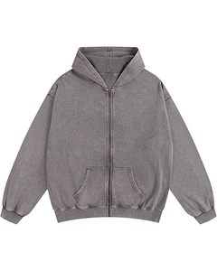 Sudadera con capucha gris para hombre, con cremallera, corte holgado, informal, para otoño, de punto, color liso, forro polar, manga regular - Product Image 1