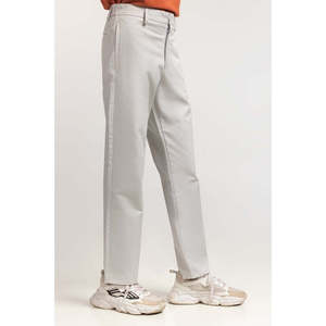 Pantalones Chinos Casuales de Negocios 100% Algodón, Cintura Media, Azul Caqui, con Decoración de Cremallera, Corte Recto MNTRCSS24007-B - Product Image 4