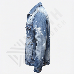 Chaqueta Vaquera para Hombre, Corte Ajustado, Estilo Motero Desgastado, Azul Vintage, Personalizada, Manga Larga, Chaqueta Vaquera Clásica - Product Image 3