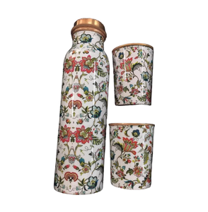 Wholesale Hammered Design Copper Printed <b>Glass</b> Drinkware Set Gym & Ayurveda Benefits <b>Water</b> <b>Bottle</b> for Active Lifestyle - Product Image 1