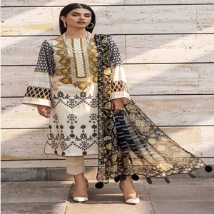 Sari asiatique brodé de haute qualité vêtements de fête indiens et pakistanais costume de pelouse de marque en gros - Product Image 4