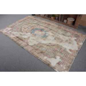 Tapis Turc Vintage 4'9 \ "X 8 'Beige Bleu Fait à la Main Style Boho Laine avec Latex Support Rectangulaire Patchwork Motif pour Chevet - Product Image 3