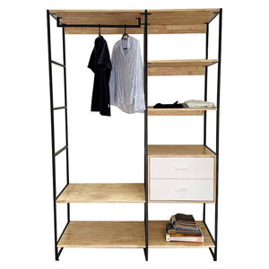 Armoire de rangement autoportante industrielle KQA68058 avec tiroirs, en bois de caoutchouc et structure en fer, pour suspendre et ranger les vêtements - Product Image 1