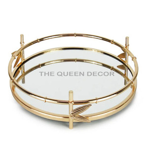 Juegos de 2 Metal de acero inoxidable Forma rectangular Acabado de esmalte blanco Mango dorado Bandeja decorativa a granel al por mayor - Product Image 5