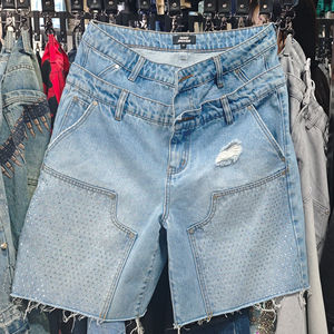 Pantalones Cortos Vaqueros de Mezclilla Desgastados de Doble Capa a la Moda para Hombre, Personalizados, de Cintura Media, Holgados, de Punto, Talla Grande - Product Image 3