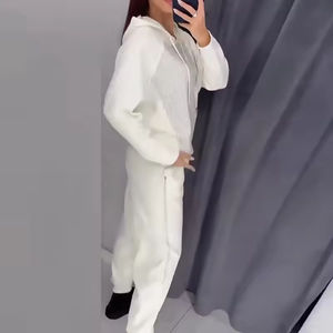 Qualité supérieure 100% coton Style couleur femmes survêtement uni surdimensionné deux pièces survêtement pour dames - Product Image 3