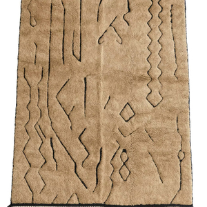 Alfombra Beni Ourain Marroquí 100% Lana Hecha a Mano, Alfombra Anudada a Mano con Diseño Geométrico Marrón y Negro para Sala de Estar o Dormitorio - Product Image 1