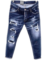 Nuevos Jeans de Hombre Italianos al por Mayor, Personalizados, Ajustados, Rotos, Rectos, 100% Algodón con Spandex, Lavado a la Piedra, Ecológicos, Estilo Urbano
