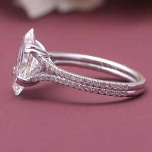 IGI Certified Lab Grown Marquise Cut Diamond <b>Split</b> Shank Engagement <b>Ring</b> 18K Gold Pavé Diamond <b>Ring</b> - Product Image 3