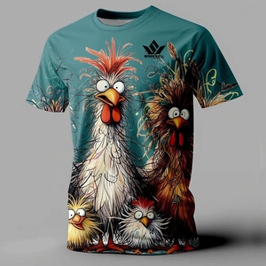 T-shirt décontracté pour homme à manches courtes, col rond, motif poulet de dessin animé, en polyester tricoté respirant, coupe classique - Product Image 2