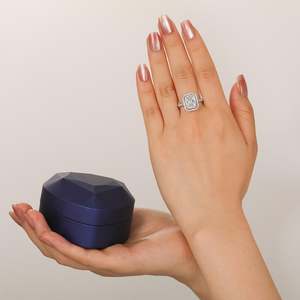 Jeulia Rhodium Plated Floating Halo Radiant Cut Engagement <b>Ring</b> <b>Adjustable</b> - Product Image 5