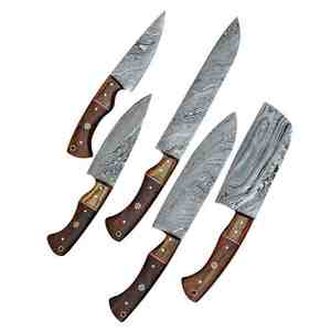 Juego de cuchillos de chef de 5 piezas de alta calidad | Juego de cuchillos de chef profesionales hechos a mano de acero inoxidable con estuche de cuero - Product Image 1