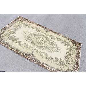 Vintage Area Rug 3.8x6.7 ft, <b>Brown</b> Green Southwestern Rug <b>Wool</b> - Product Image 4