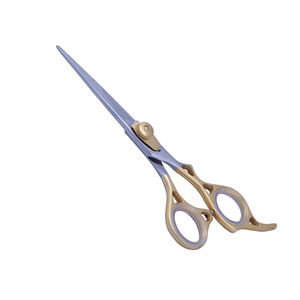 Ciseaux à cheveux de barbier à poignée fantaisie en acier inoxydable or vis lame tranchante ciseaux à pain avec repose-doigt fixe - Product Image 1