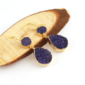 Pendientes colgantes de azúcar azul natural para mujer, de oro de 24 quilates, electrochapado, para boda, compromiso, joyería - Product Image 1