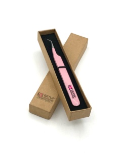 Pince à épiler professionnelle de qualité supérieure, design optimal, 45 degrés, revêtement en poudre rose clair, acier inoxydable, anti-magnétique, anti-statique, lisse - Product Image 3