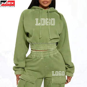 Ensemble de survêtement pour femmes, haut court de fitness |   Vêtements de sport extensibles |   Combinaison de jogging pour l'entraînement, pour toutes les saisons - Product Image 1