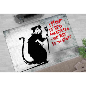 Tapis graffiti Banksy : Tapis d'appoint antidérapant en chenille, motif imprimé, avec poils doux - Product Image 1