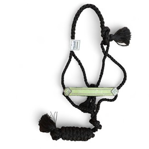 Licol en nylon tressé pour cheval occidental avec longe en ruban, muserolle anglaise entièrement réglable en cuir orné - Product Image 6
