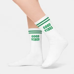 Customizable Logo Good Vibes Printed Tennis <b>Socks</b> 100% Cotton Anti-Bacterial Diabetic Sporty Features Sublimation Athlete - Product Image 2