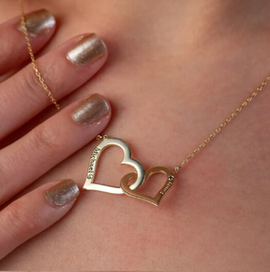 Two Hearts Stylish <b>Brass</b> Pendant Necklace for Couples Customised with Names for Engagement Wedding or Party <b>Jewellery</b> - Product Image 1