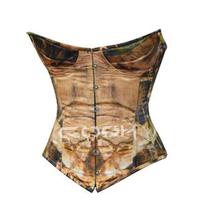 Corset en satin sublimé à imprimé jungle forestière, avec baleines en acier et coupe overbust - Product Image 1