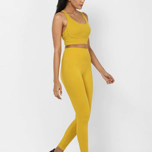 Conjunto de Yoga de patrón sólido bordado personalizado para mujer con cierre de cintura elástica ropa de entrenamiento de gimnasio en venta - Product Image 3