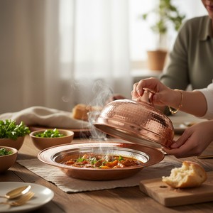 Plato para Servir Pasha de Cobre Forjado a Mano, Colección Elegante de Ollas Holandesas - Product Image 1