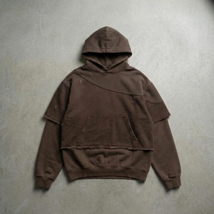 Sweat à capuche streetwear personnalisé 100 % coton, délavé et vieilli, avec fermeture éclair et design à patchs bruts - Product Image 6