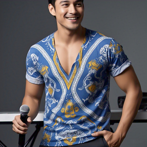 T-shirts à manches courtes col en V hommes personnaliser Sublimation t-shirt hommes léger coton imprimé graphique T-Shirts hommes - Product Image 1