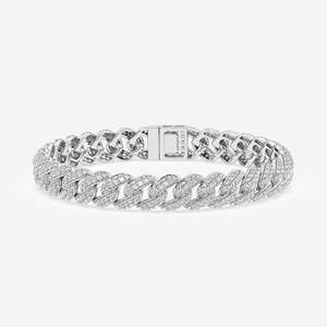 Brazalete de Plata Esterlina con Diamantes de Moissanita de Corte Redondo, Elegantes Brazaletes Cubanos - Product Image 1
