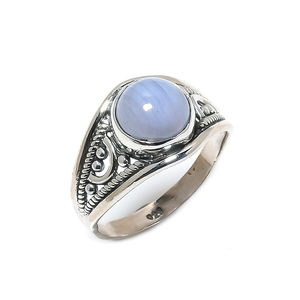 Fantástico 925 anillos de piedra de nacimiento de plata esterlina sólida OEM ODM venta al por mayor joyería de piedras preciosas de ágata de encaje azul para compromiso de boda - Product Image 3