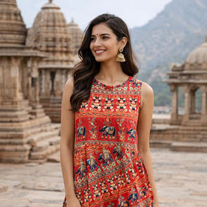 Vestido Midi de Algodón Estampado Naptol, Hermoso y Elegante, Ideal para Vacaciones y Fiestas, Vestido Naptol Cómodo - Product Image 1