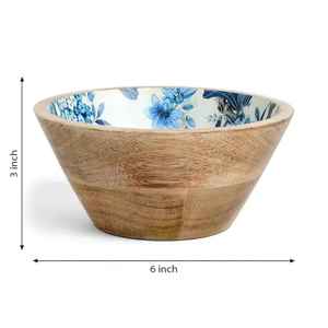 Tazón de Madera Esmaltada con Diseño Floral Índigo y Cucharas para Ensalada, Juego de Servir de Madera con Estampado Azul y Blanco en Forma de Pera para una Elegante Mesa de Fiesta - Product Image 2