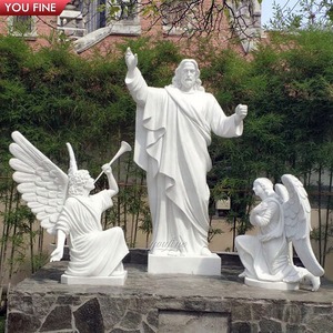 <span class=keywords><strong>Statue</strong></span> di Gesù Cristo e San Egidio in Marmo Bianco, Scultura Religiosa Decorativa in Stile <span class=keywords><strong>Moderno</strong></span> - Product Image 1