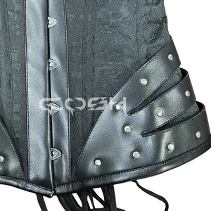 Corsé gótico personalizado con tachuelas, de piel sintética y brocado, tipo overbust. |   Top estilo bustier de punk rock - Product Image 5