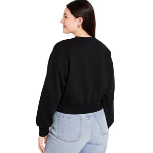 Sweatshirts à épaules tombantes pour femmes Casual Solid Color Long Sleeve Cropped Tops Crew Collar Loose Fit Warm Plus Size Pullovers - Product Image 3