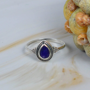 แหวนพลอยแซฟไฟร์สีน้ำเงินเงินสเตอร์ลิงทำด้วยมือสำหรับ925เครื่องประดับแฟชั่นรูปทรงลูกแพร์สำหรับเป็นของขวัญวันครบรอบ - Product Image 2